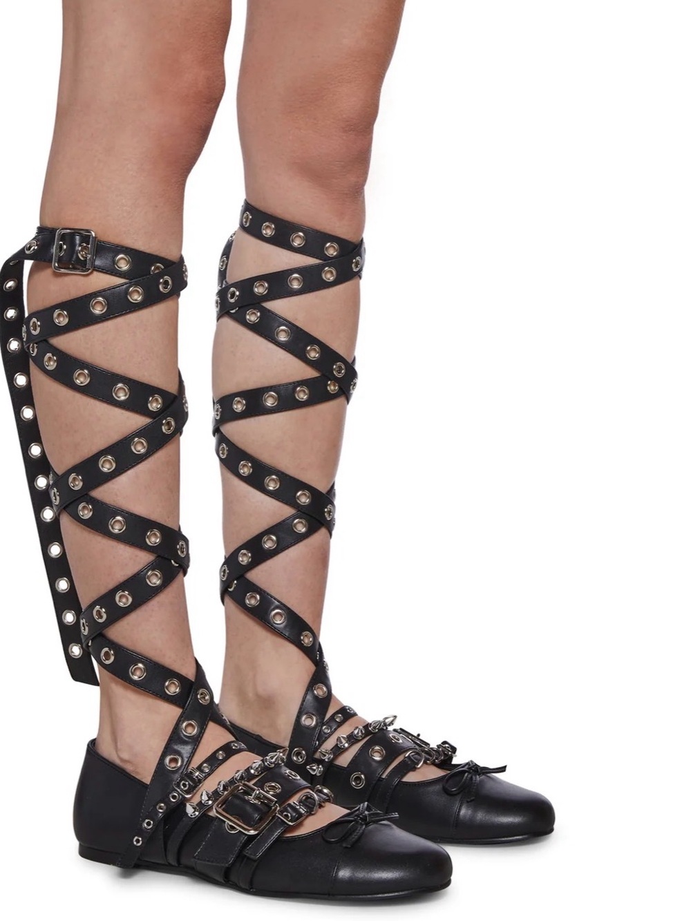 Dolls Kill Black Studded Gladiator Ballet Flats size 7